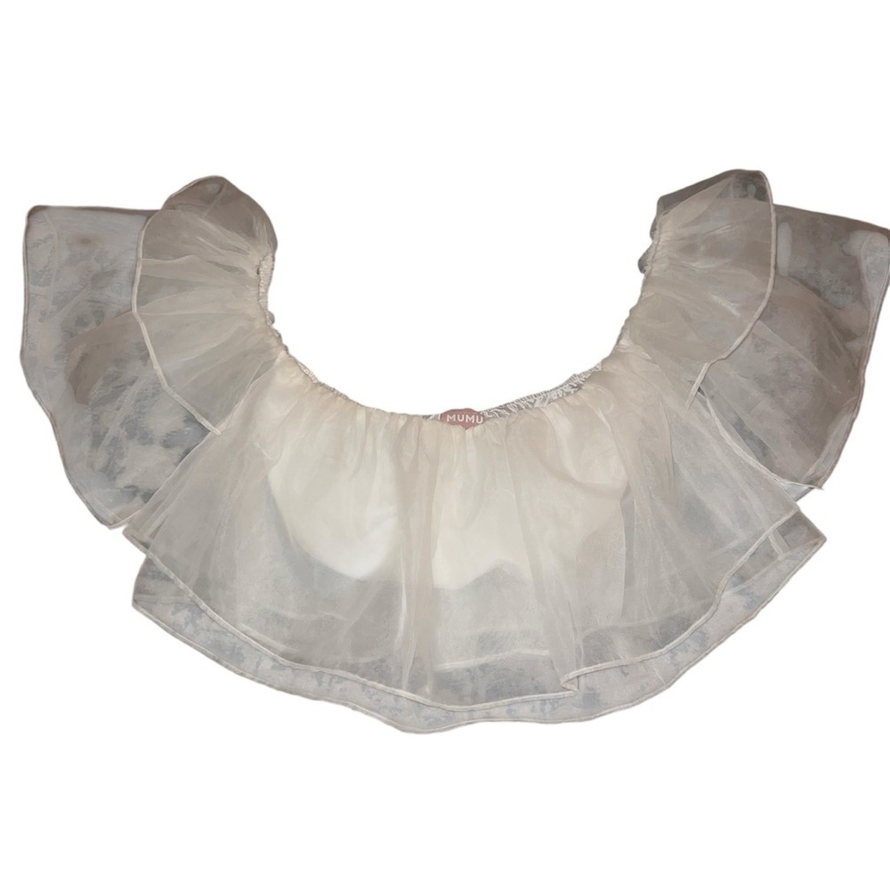 Show Me Your MuMu Russella Ruffle Top Sheer White Organza Crop Top Medium Bridal - Picture 5 of 11